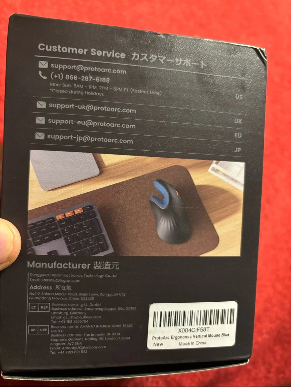 ProtoArc EM11 NL Ergonomic Vertical Mouse in Black & Blue. Wireless New